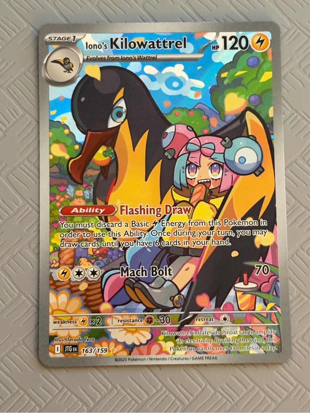 Iono’s Kilowattrel 163/159 Illustration Rare Pokémon Journey Together NM